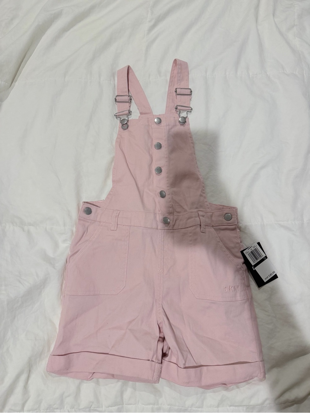 DKNY Pink Girls' Short Overalls with Button Front